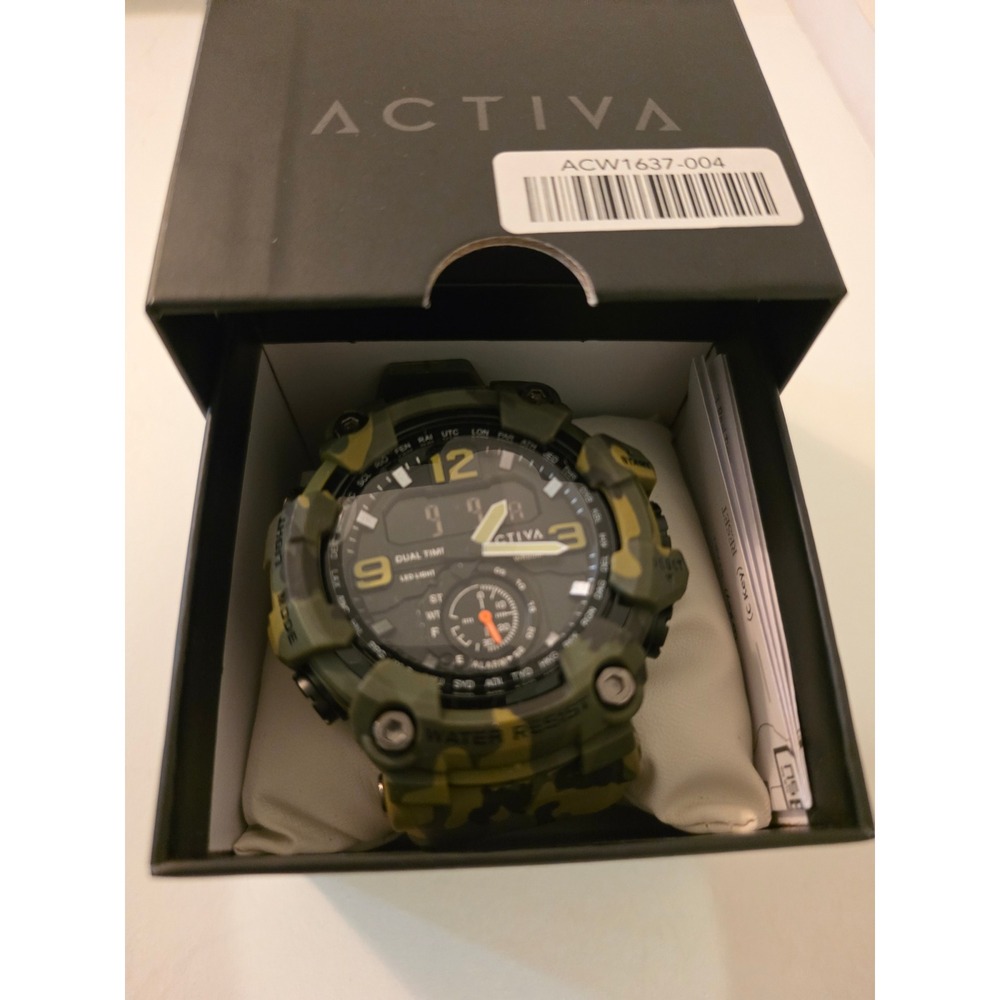 Activa Mens Camouflage Sport Watch ACW1637-004 Green Dual Time Analog Digital